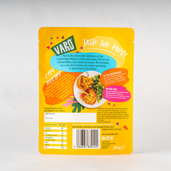 Jollof Rice Pack of 6 – Microwave Rice Ready in 2 Minutes – 6 x 250g Packs of Mild Jollof Rice by Varo