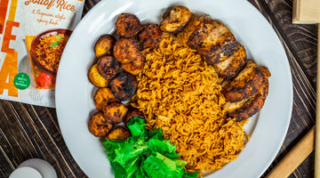 Varo Jollof Rice w peppered chicken and fried plantain