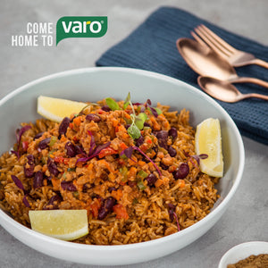 Vegan Chilli Con-Carne Served with Varo’s Delicious Jollof Rice