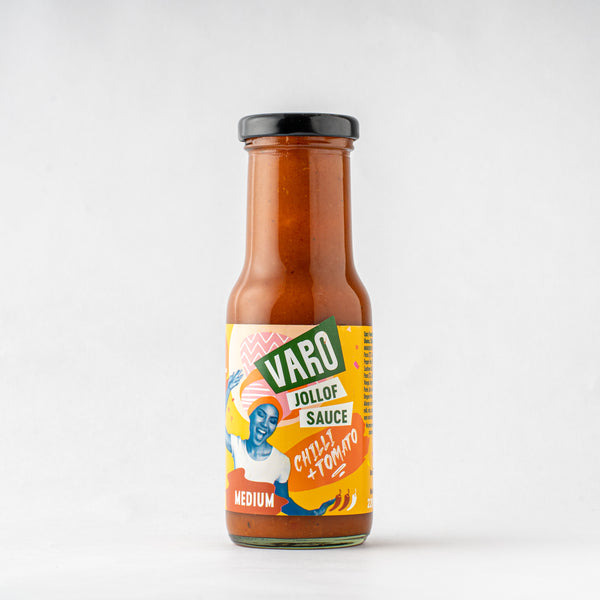 Varo Jollof Sauce – Chilli and Tomato Medium Sauce – 220g Bottle